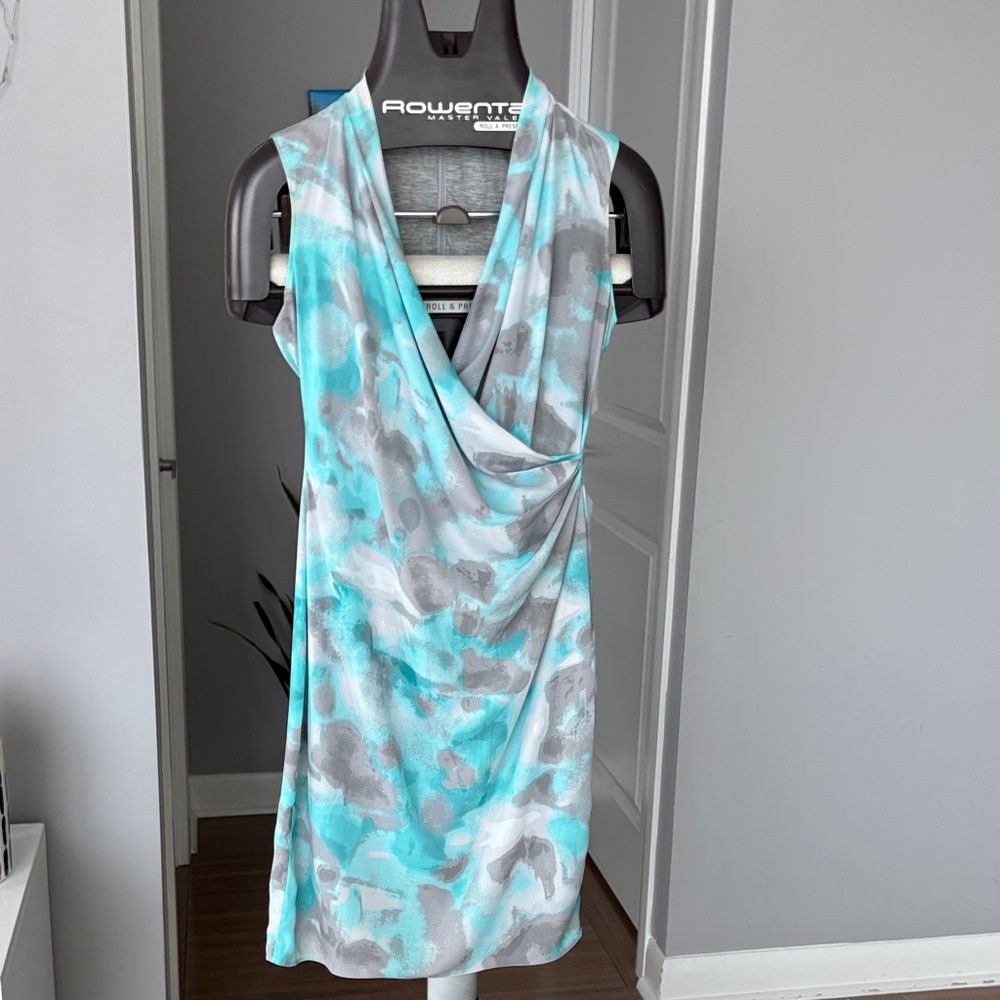 TAHARI Elegant Blue and Gray Women's Dress